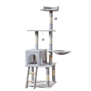 Arbre à Chat avec Échelle - Gris Clair - Design Moderne