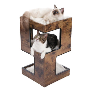 Arbre à chat compact bois - Design moderne - Pour petit espace