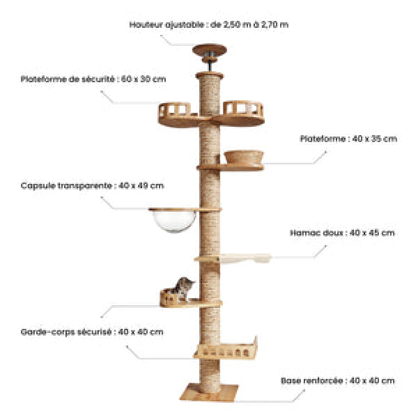 Arbre à chat XXL en bois massif - Griffoir intégré – Image 7